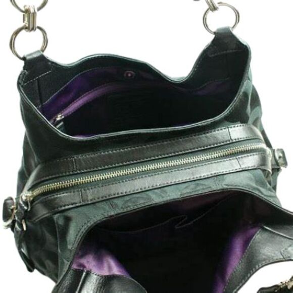 Coach Maggie Shoulder Bag Optic Op Art Signature Black on Black Hobo Purse 15757 - Picture 7 of 16